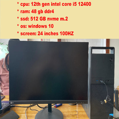 Brand new office and gaming PC (Intel Core i5 12400 CPU processor, GIGABYTE brand motherboard,integrated graphics, 48GB RAM, 500GB SSD, free 24-inch screen)