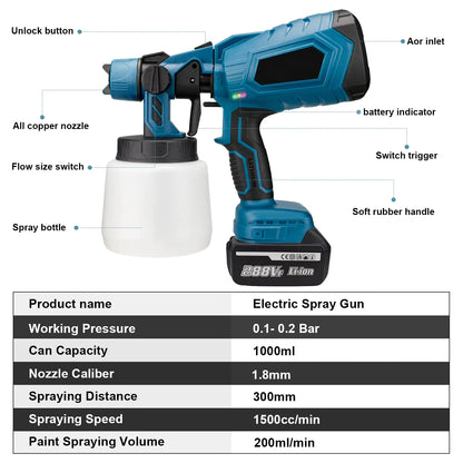 1000ML lithium battery atomizing paint spray gun